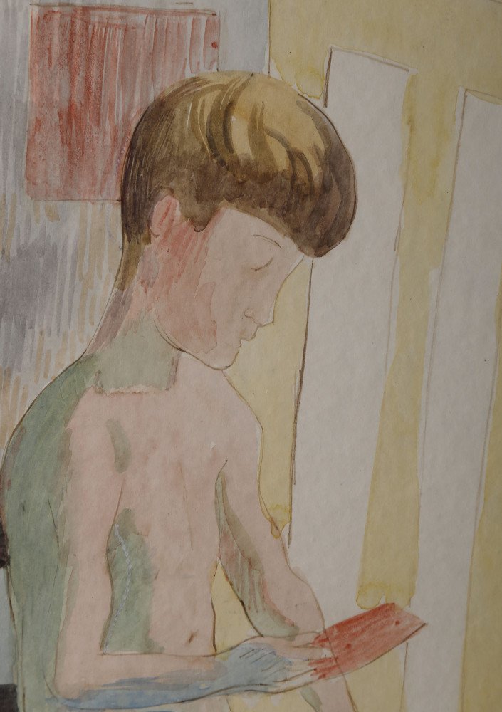 Shirtless Boy Reading by William Sommer
