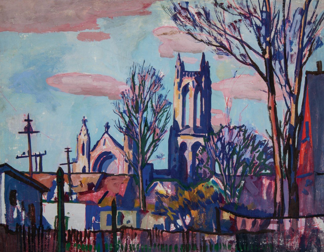 Sunset on Church of the Covenant, Euclid Avenue, Cleveland, Ohio by Frank Nelson Wilcox
