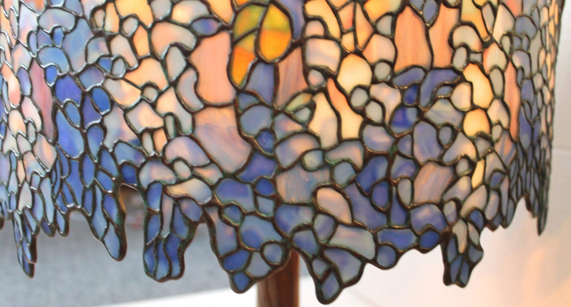 Tiffany Style Leaded Glass Wisteria Lamp, by Paul Crist Studios by Tiffany Studios