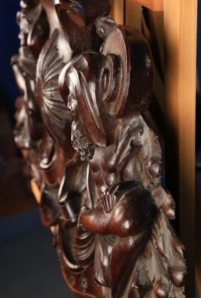 A French or Italian Carved Walnut Transom or Over Door Carving, 19thc.