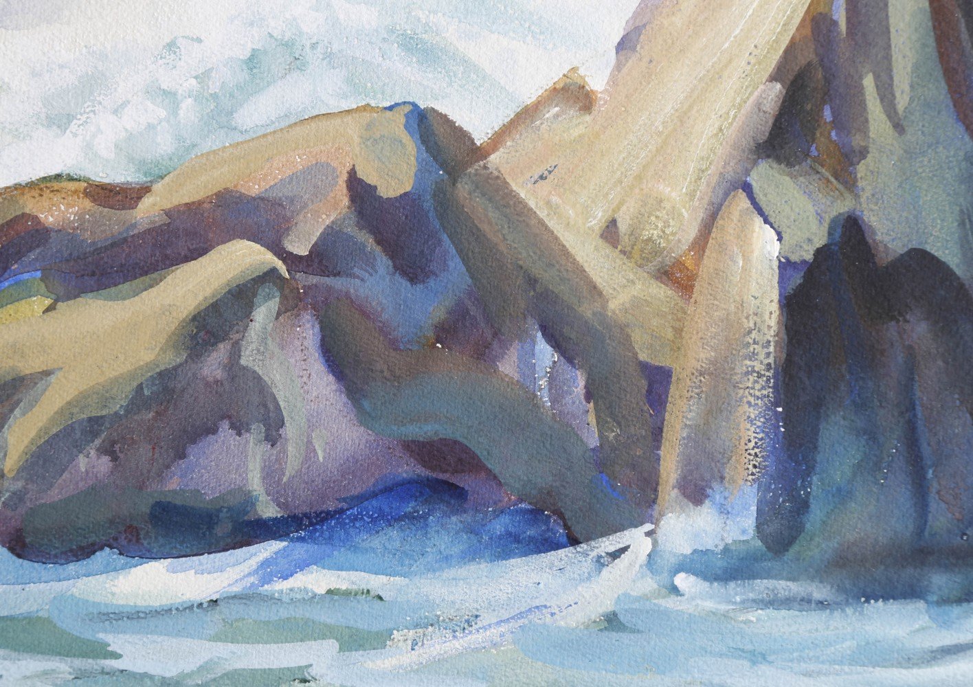 Landscape Watercolor and Gouache on Whatman Board Painting: 