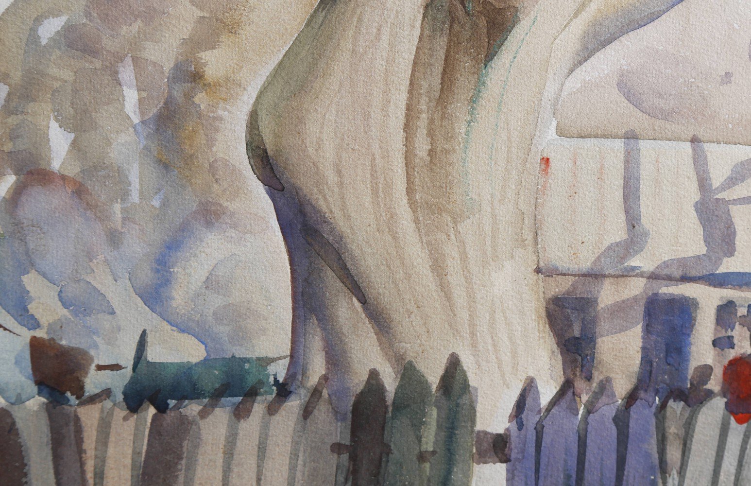 Landscape Watercolor on Paper Mounted on Board Painting: 