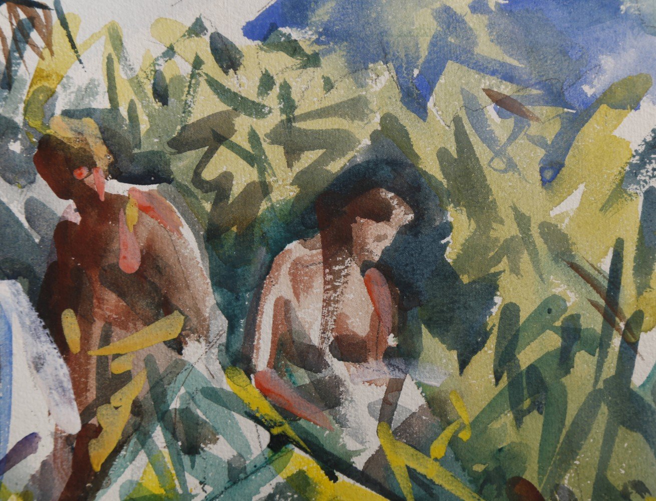 Figurative Watercolor and Graphite on Paper Painting: 