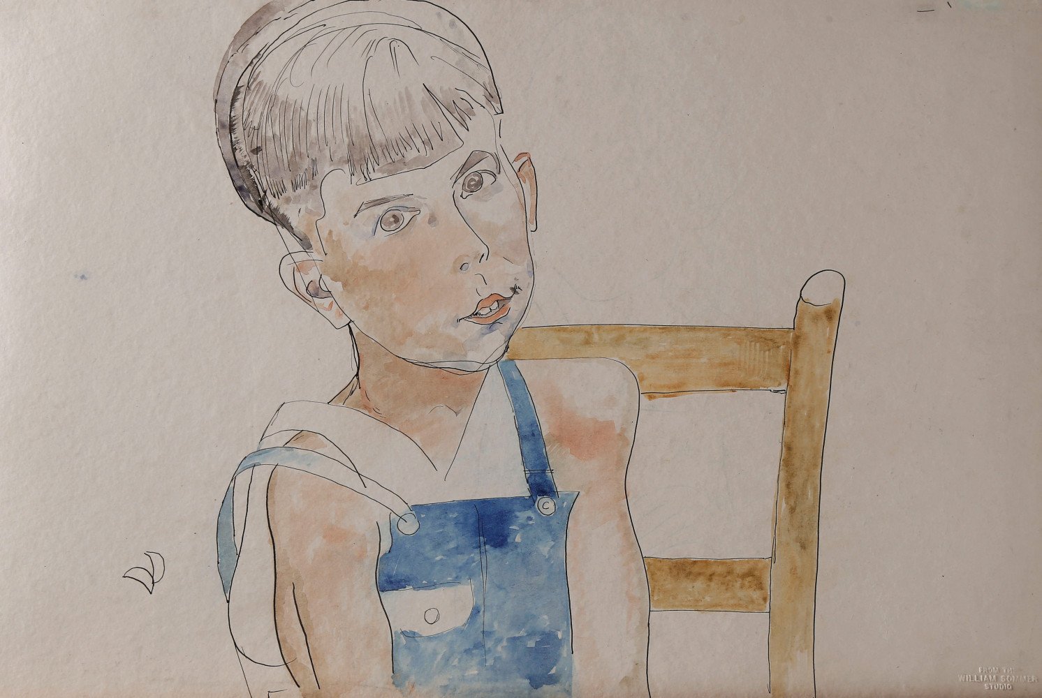 Boy in Blue Overalls by William Sommer