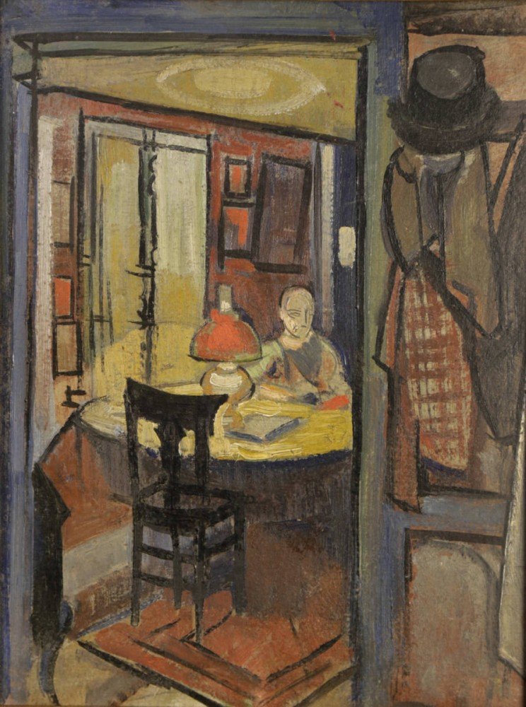 Interior Scene with Man Reading by William Sommer