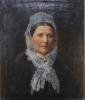 19th Century American Portrait of a Woman in a Lace Bonnet with a Blue Ribbon by 19th Century American School