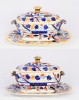 Two English Soft Paste Porcelain Imari Pattern Covered Sauce Dish and Underplate