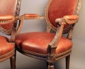 Pair of Louis XVIth Style Leather Upholstered Open Armchairs