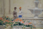 Parisian Scene of Figures by a Fountain by André Gisson