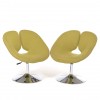 Swivel chair with foamed wooden shell, connected to the aluminum base with chrome tube, upholstered in chartreuse by French Artist Norguet 