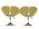 Swivel chair with foamed wooden shell, connected to the aluminum base with chrome tube, upholstered in chartreuse by French Artist Norguet 