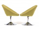 Swivel chair with foamed wooden shell, connected to the aluminum base with chrome tube, upholstered in chartreuse by French Artist Norguet 