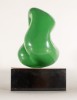 Abstract Green Plastic Mid-Century Modern Work on Black Wooden Rectangular Base Sculpture: 