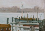 Boats at City Dock, Early 20th Century American School 
