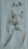 Figurative Graphite and Conté Crayon on Blue Paper Drawing: 