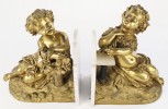 Pair Gilt Bronze and Marble Cupid Bookends