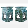Large Pair of Chinese Green and Blue Glazed Ceramic Pedestals