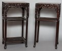 A Near Pair of Chinese Teakwood Marble Top Stands