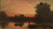19thc. American School - Fishing at Twilight