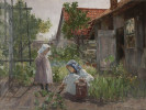 Mother and Child Gardening by Frederick Carl Gottwald