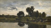 Les Lavandières au bords d'un ruisseau by Karl Pierre Daubigny