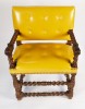 Pair of Late 17thc. English Open Armchairs with Canary Yellow Leather Upholstery by 17th Century British School