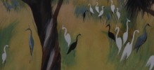 Egrets and Cranes in a Landscape by Marion Bryson