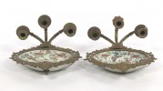 Pair of Ormolu Mounted Famille Rose Platters Designed as Wall Sconces