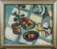 Still Life with Checked Tablecloth and Bottles of Wine by 20th Century School